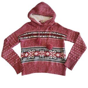 Yet Again Nordic Hoodie Fair Isle Hooded Sweatshirt Soft Pom Pom Womens Medium